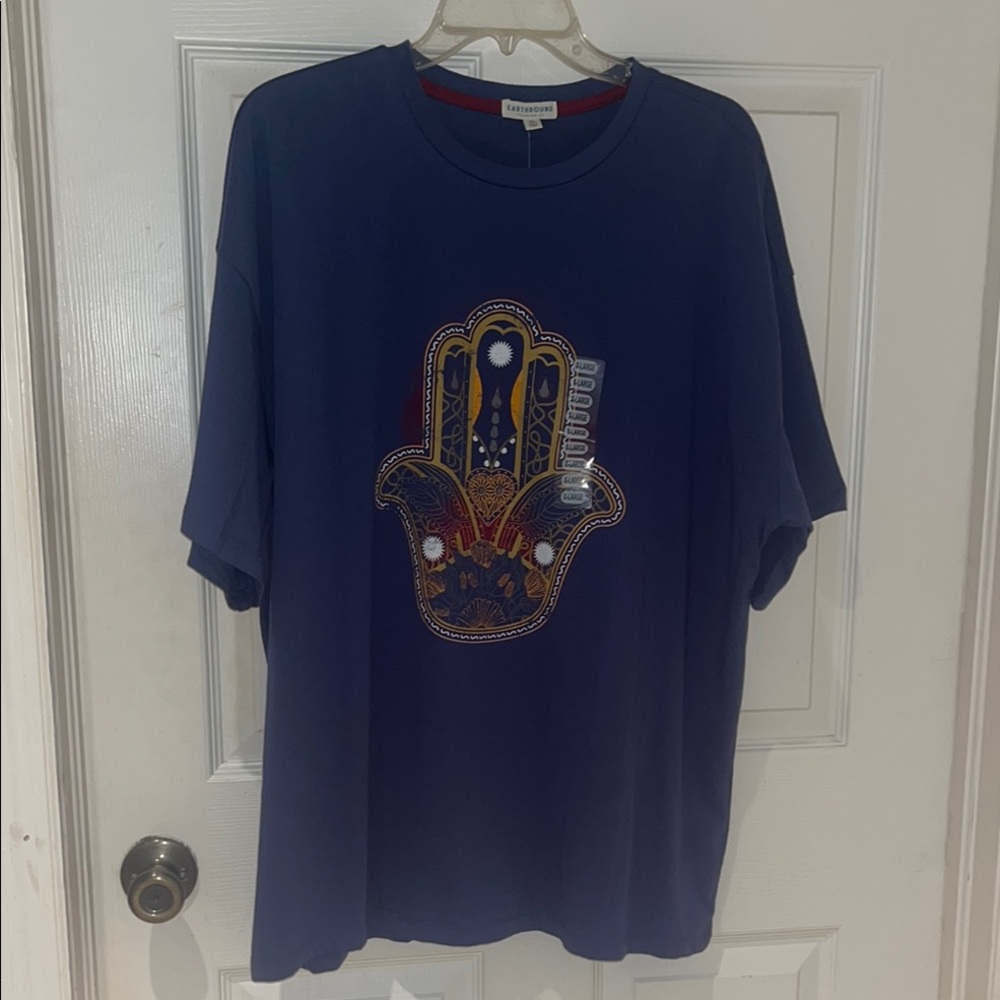 EARTHBOUND Blue Short Sleeve Tee with Hamsa Design